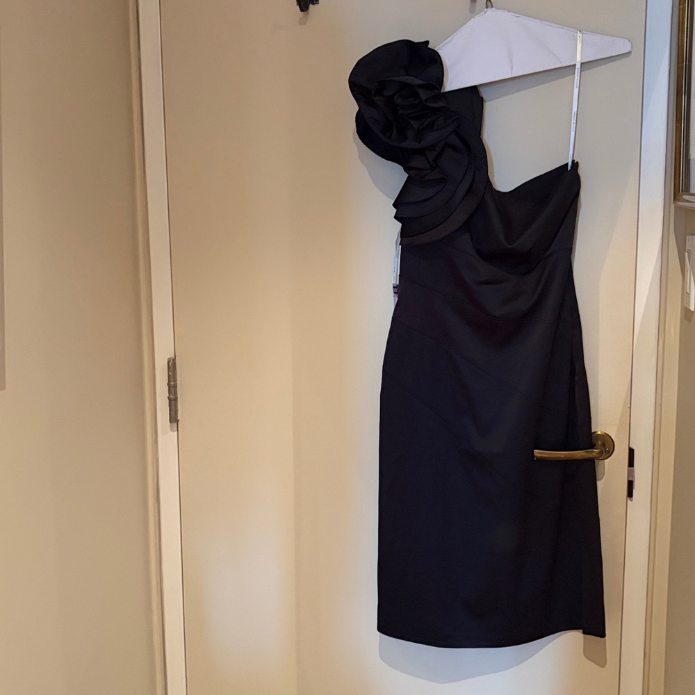 Karen Millen One-Shoulder Black Ruffle Dress